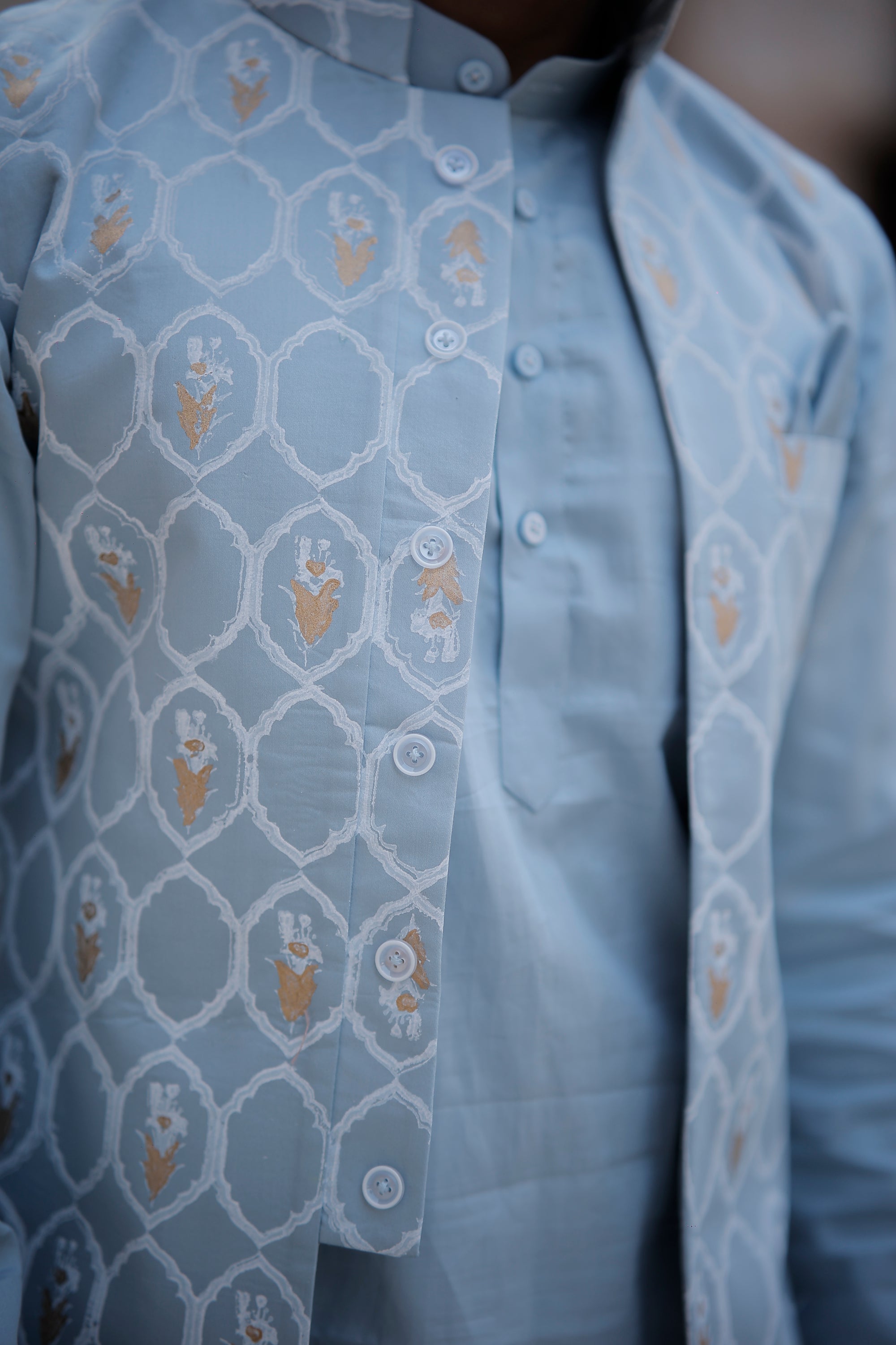 Powder Blue 3 Piece Kurta Jacket Set