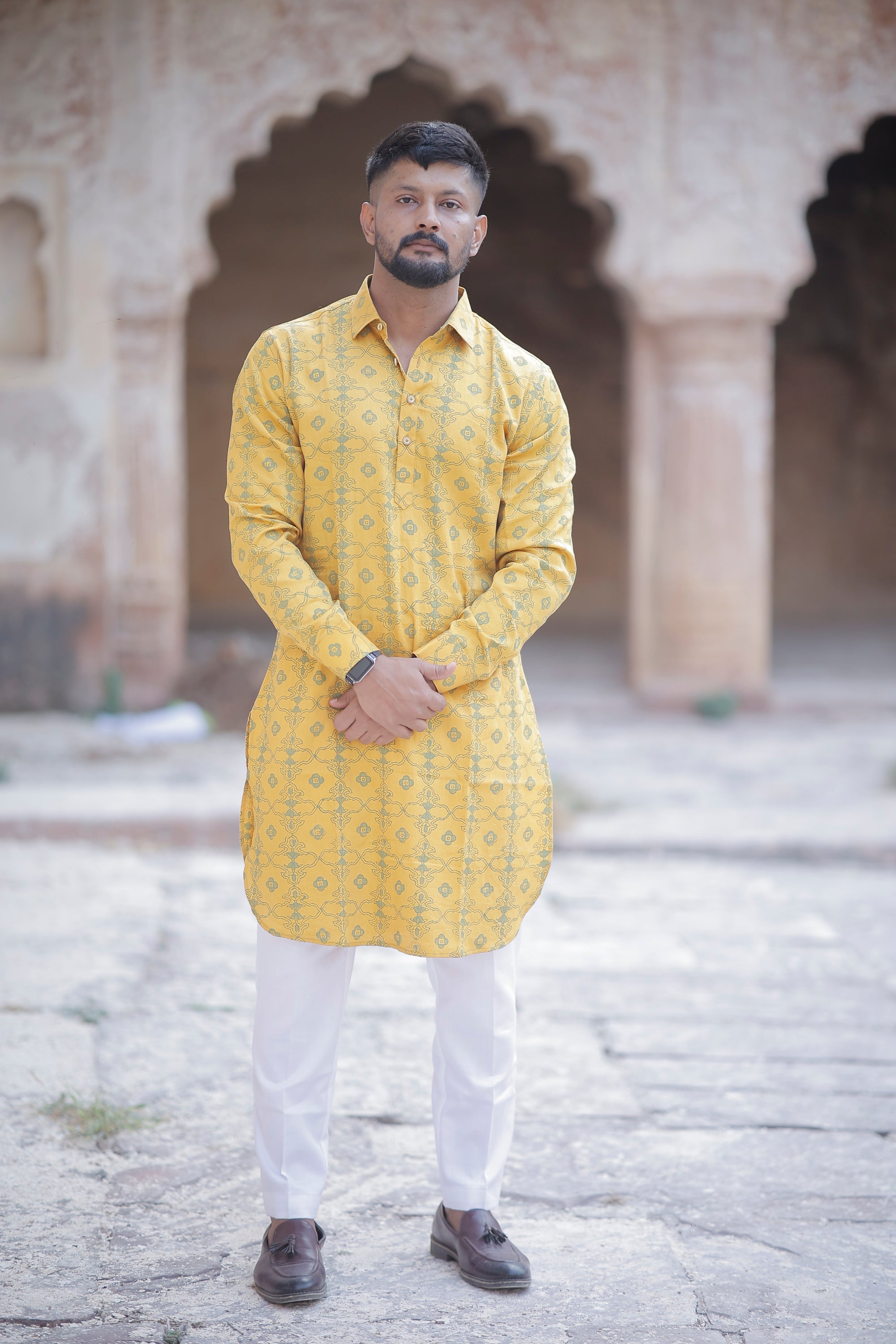Mustard Yellow Pathani Kurta