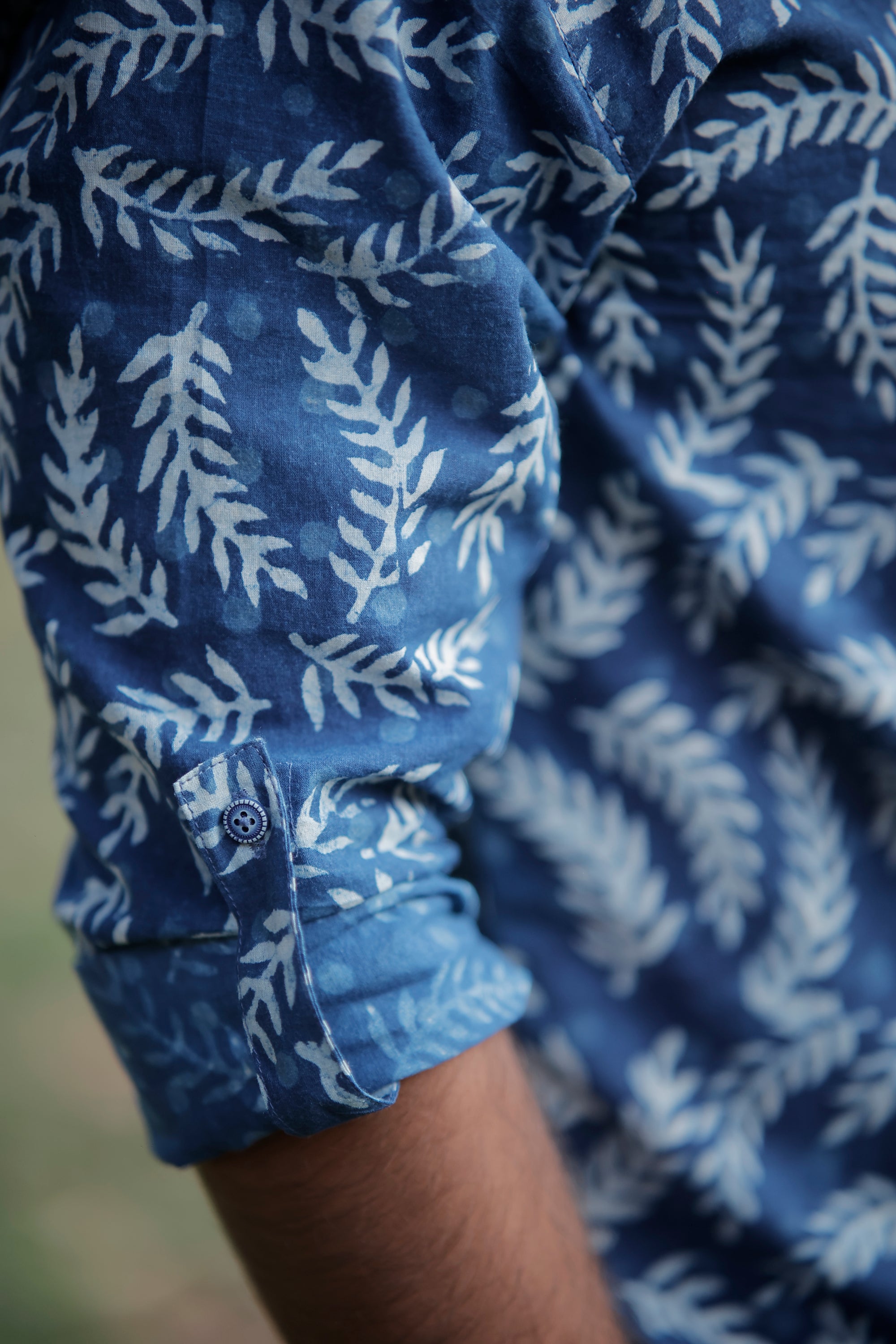 Indigo Cotton Dabu Printed Short Kurta
