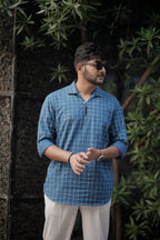 Yale Blue Hand Printed Checks Shirt