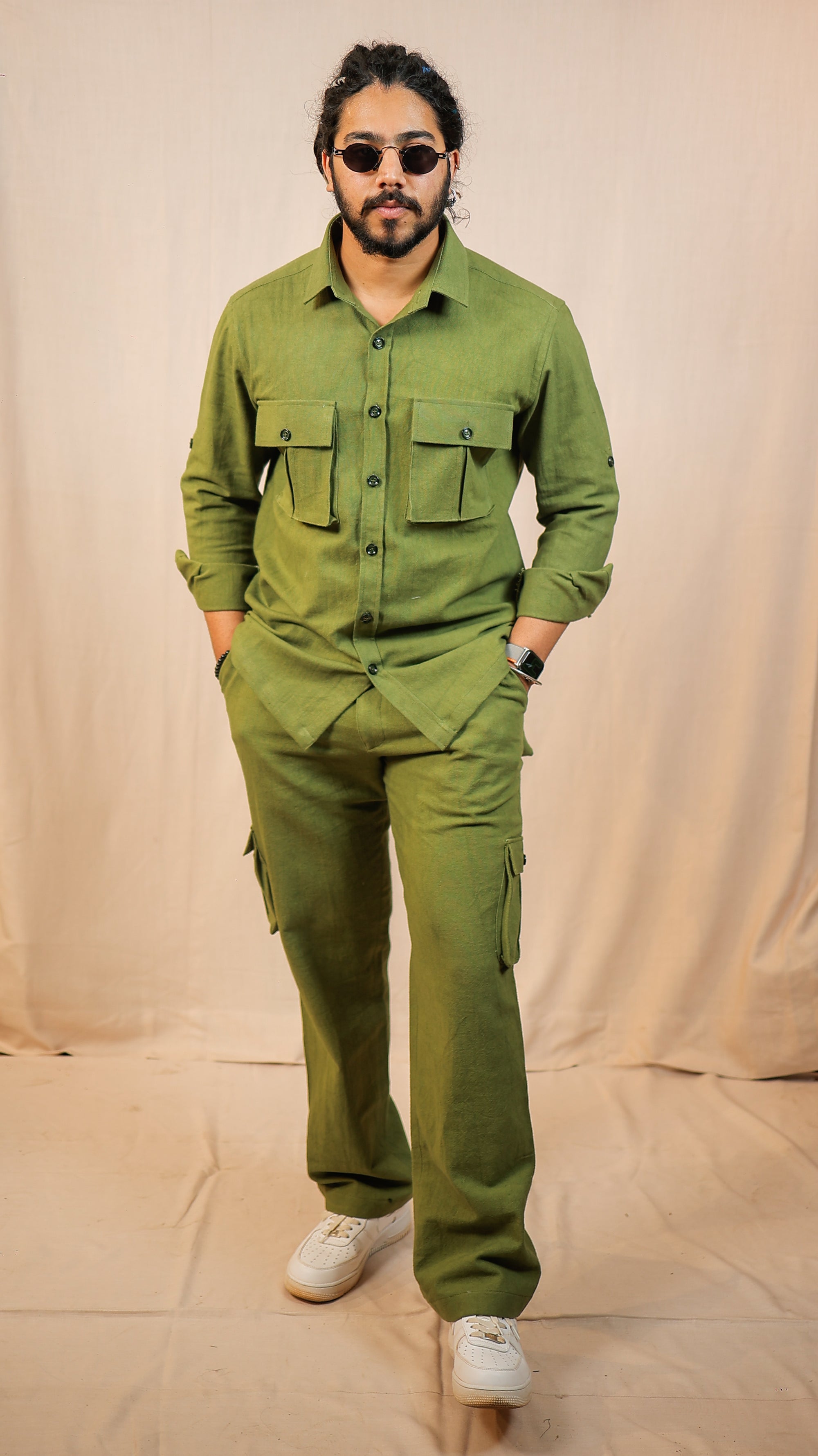 Olive Green cargo style shirt with pant Co-Ord set