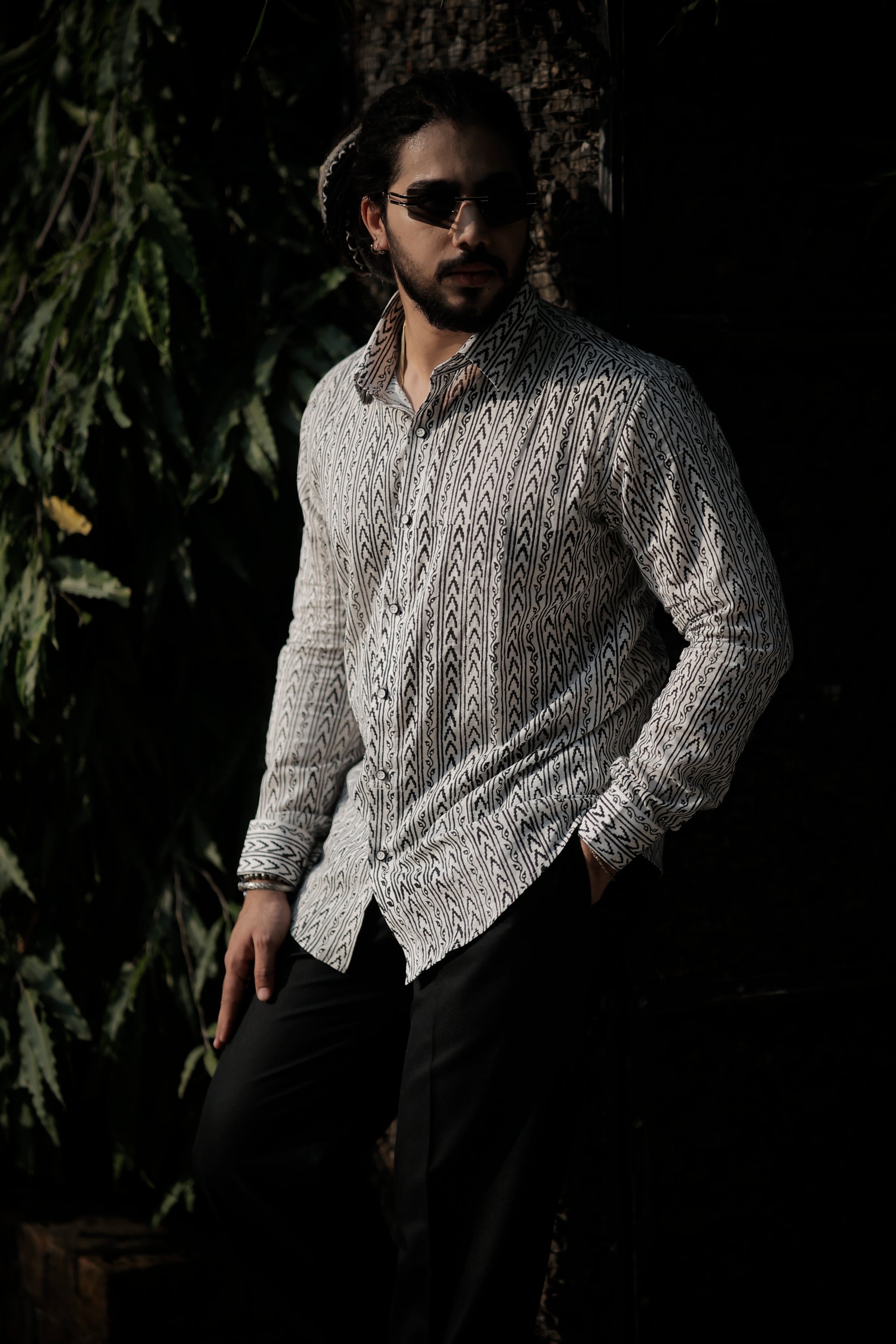 White & Black Tribal Geometric Printed Shirt