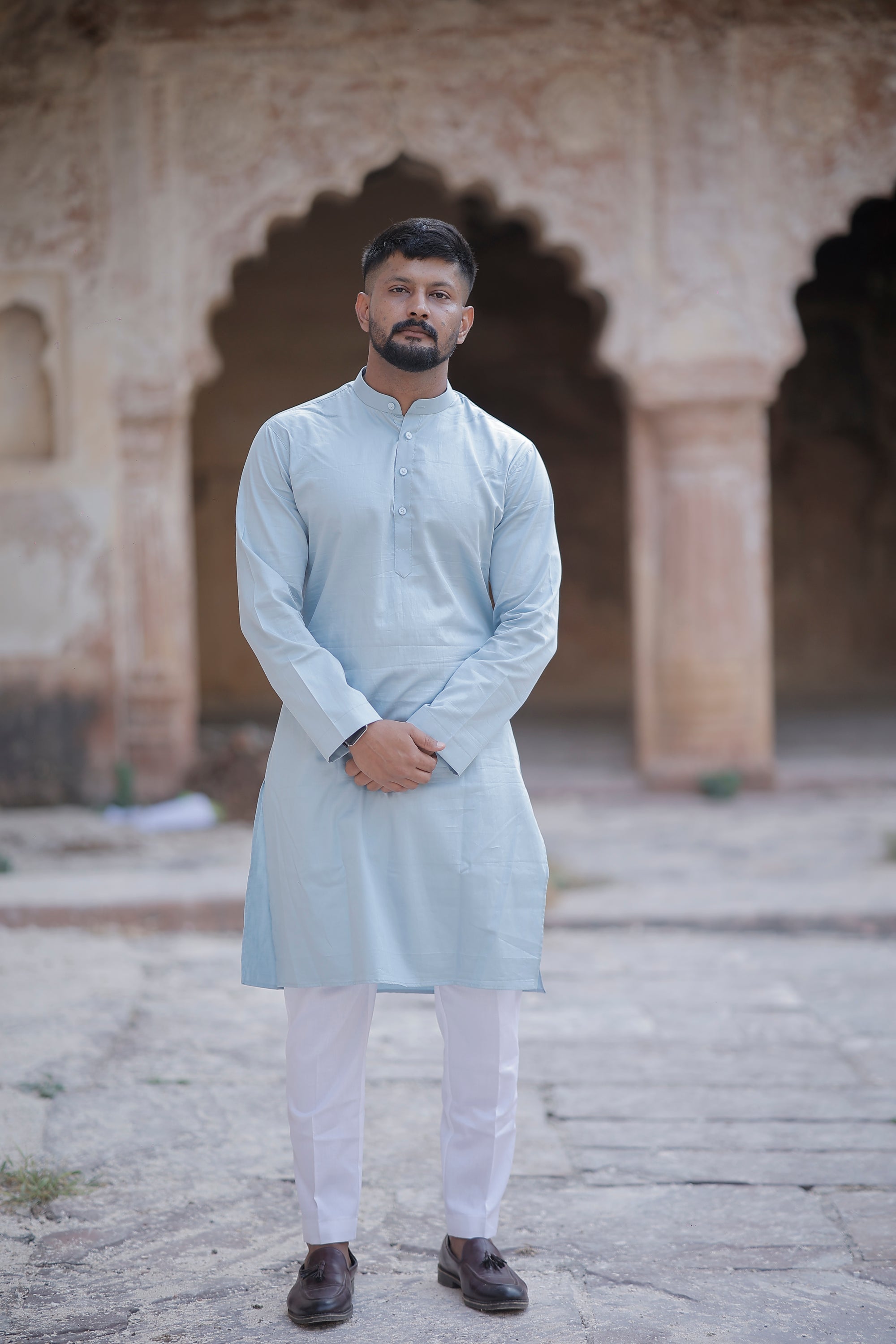 Poweder Blue Solid Kurta & Trouser Set