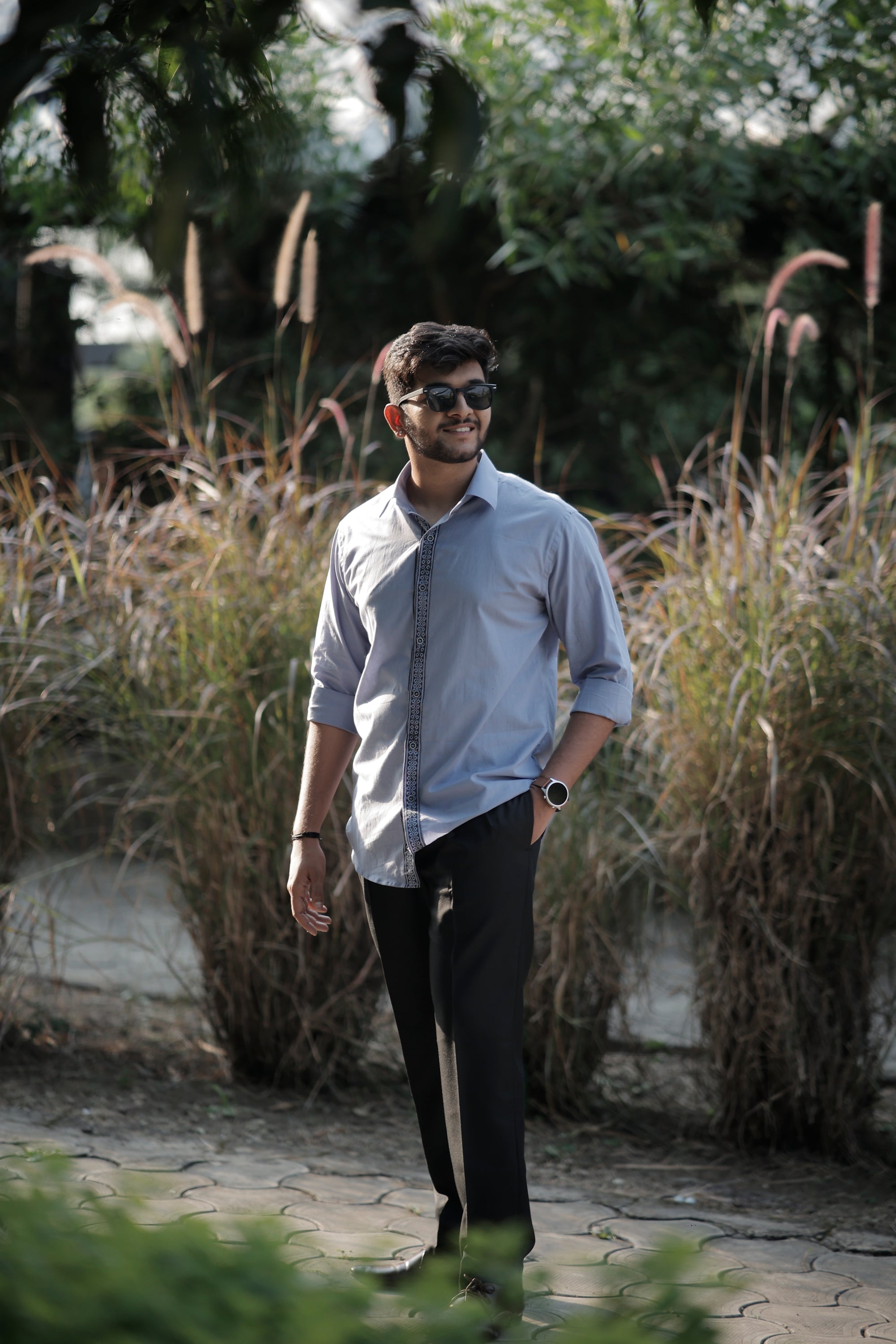 Splicing Hand Printed Gray Color Shirt