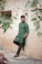 Olive Green Kurta With Handmade Button