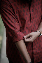 Maroon White Black Hand Block Printed Cotton Shirt