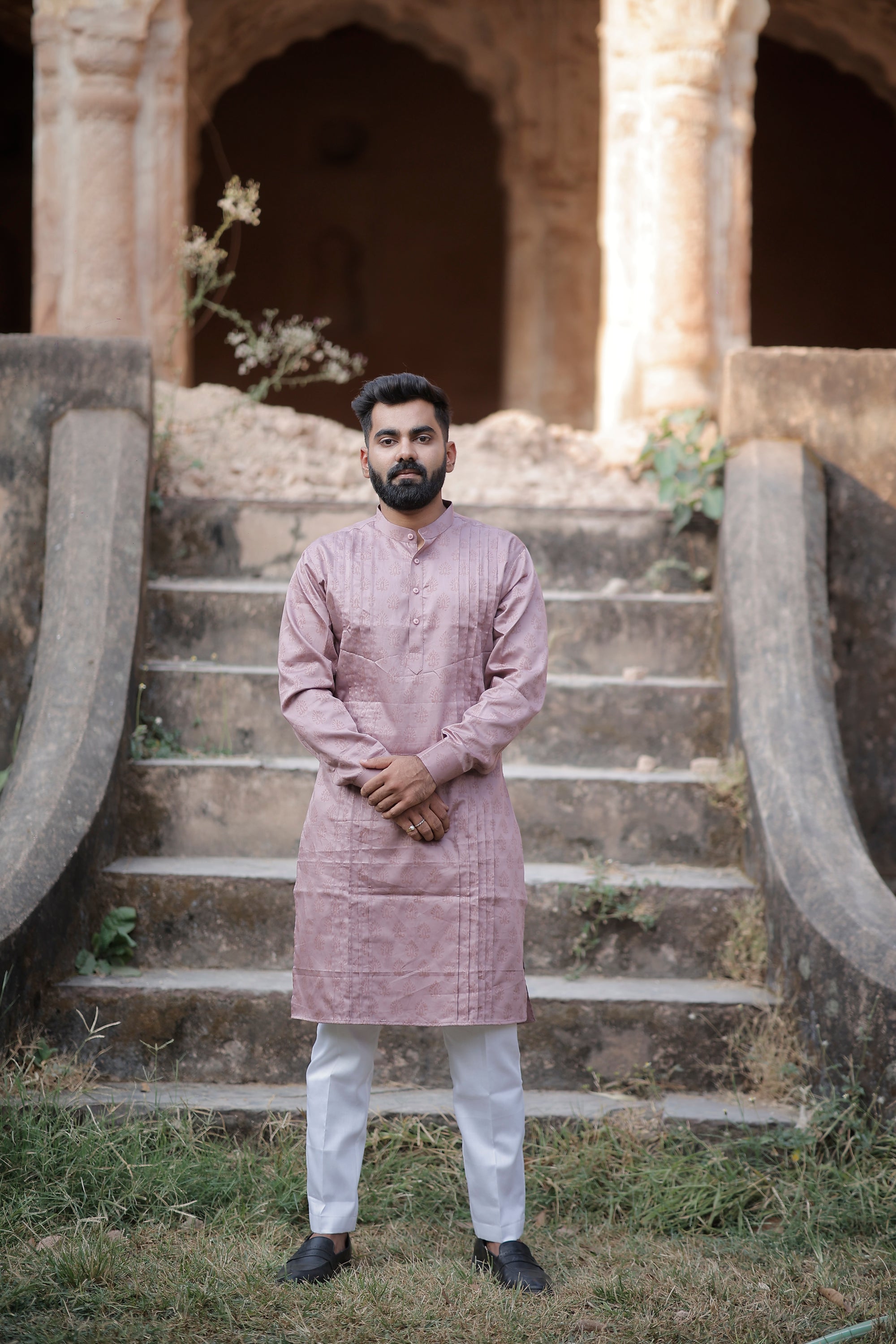 Onion Pink Pleated Kurta