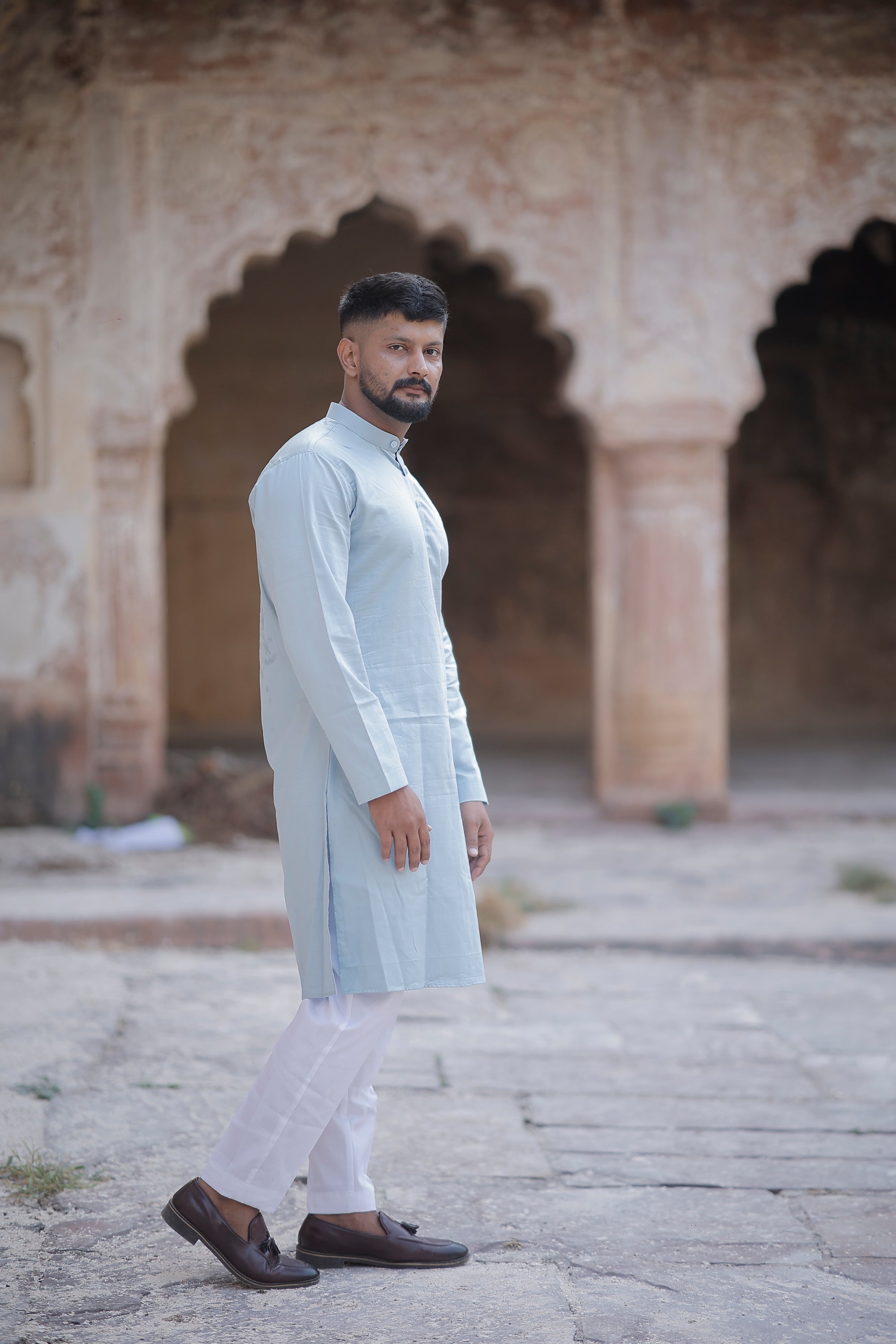 Poweder Blue Solid Kurta & Trouser Set