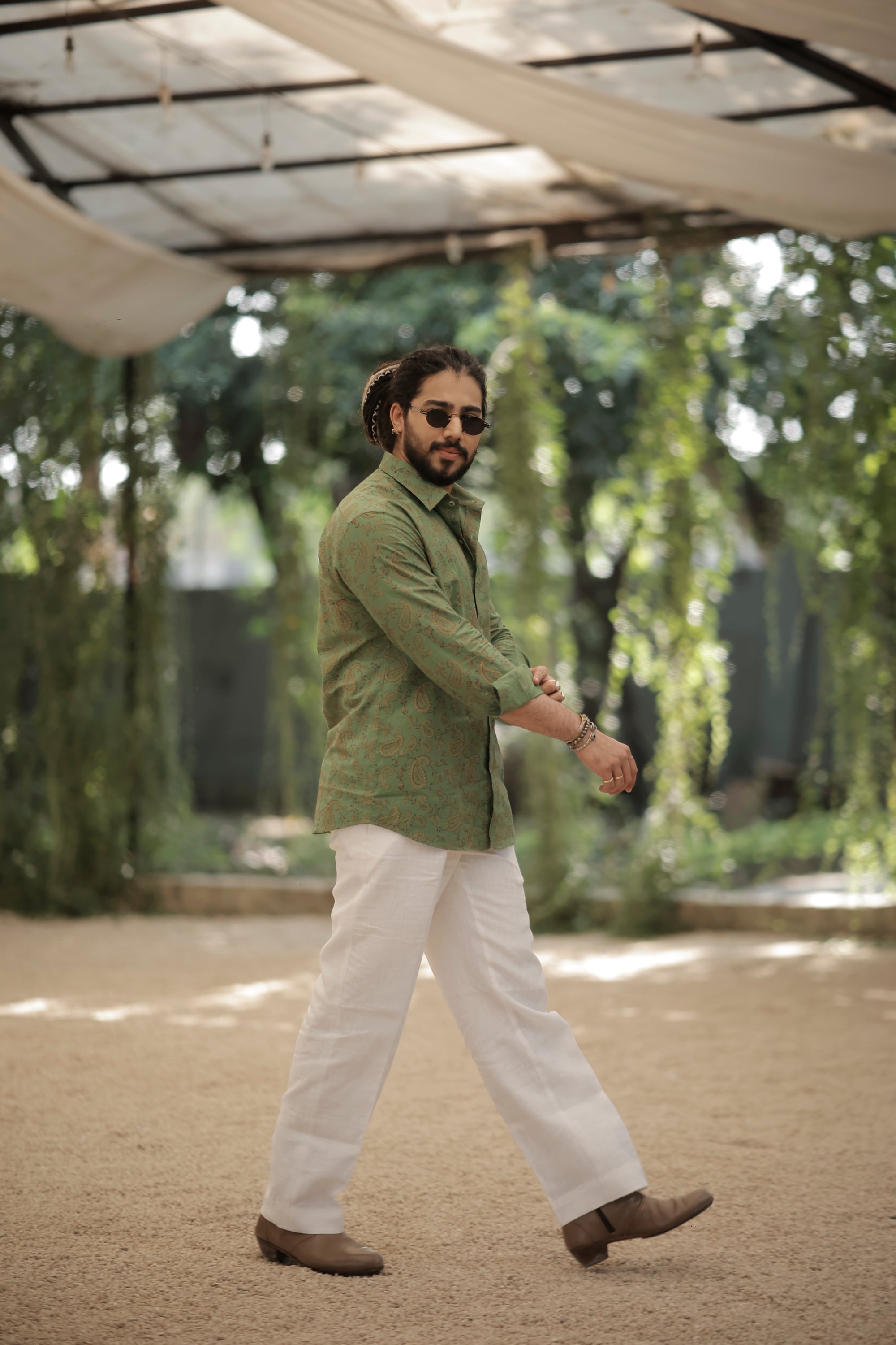 Green Paisley Hand Block Printed Cotton Shirt