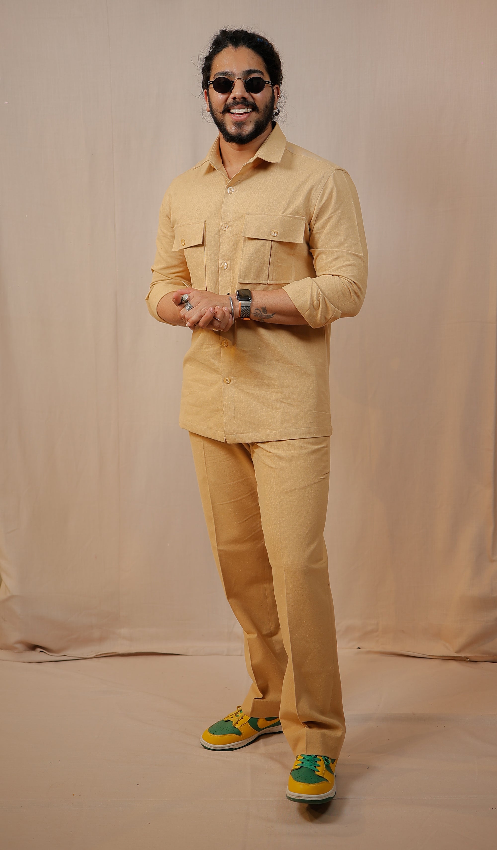 Solid Beige Colour-Blocked Co-Ord set