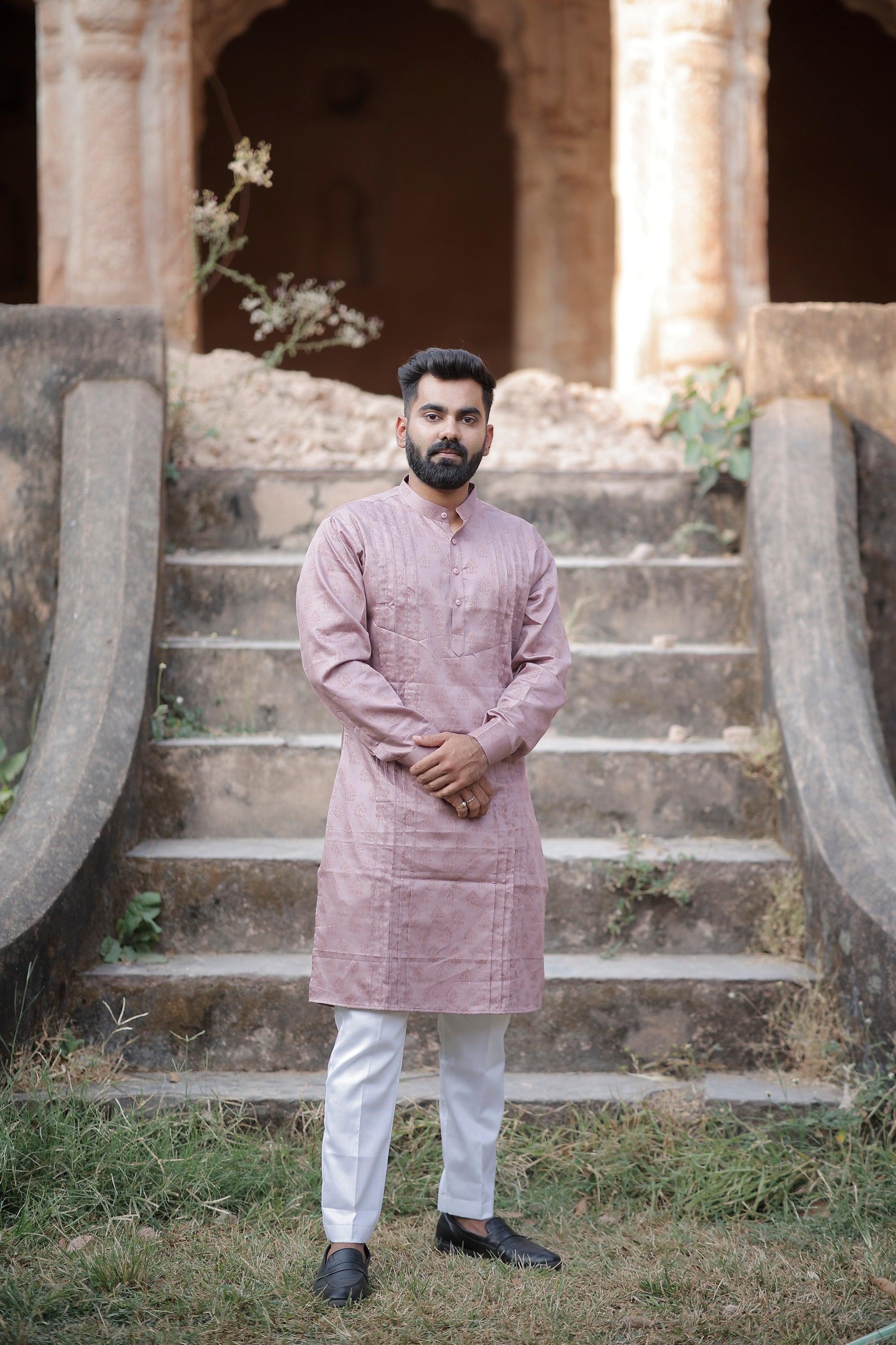 Onion Pink Pleated Kurta