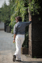 Gray & White Hand Block Cotton Printed Shirt