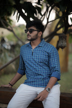 Yale Blue Hand Printed Checks Shirt