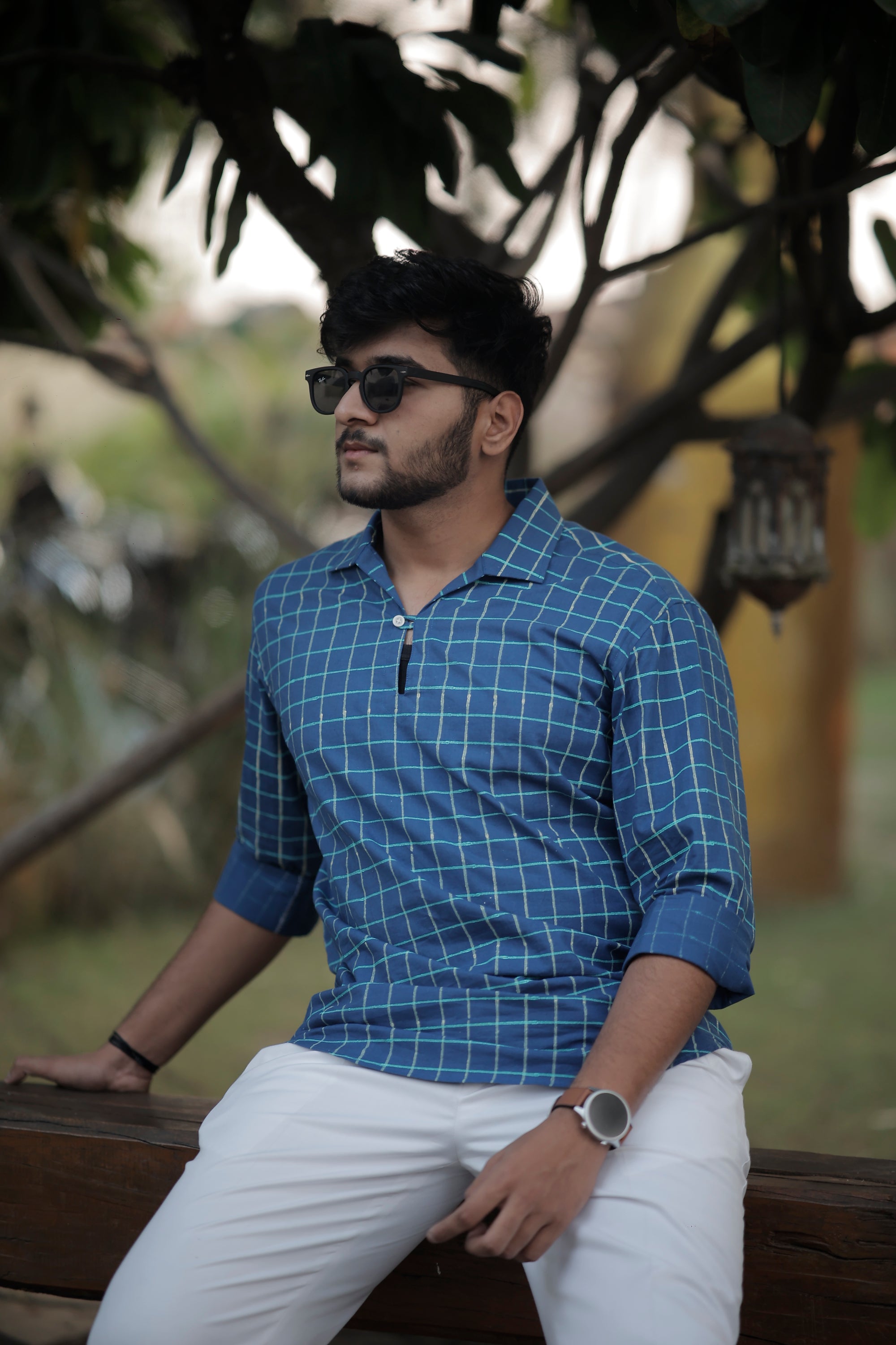 Yale Blue Hand Printed Checks Shirt