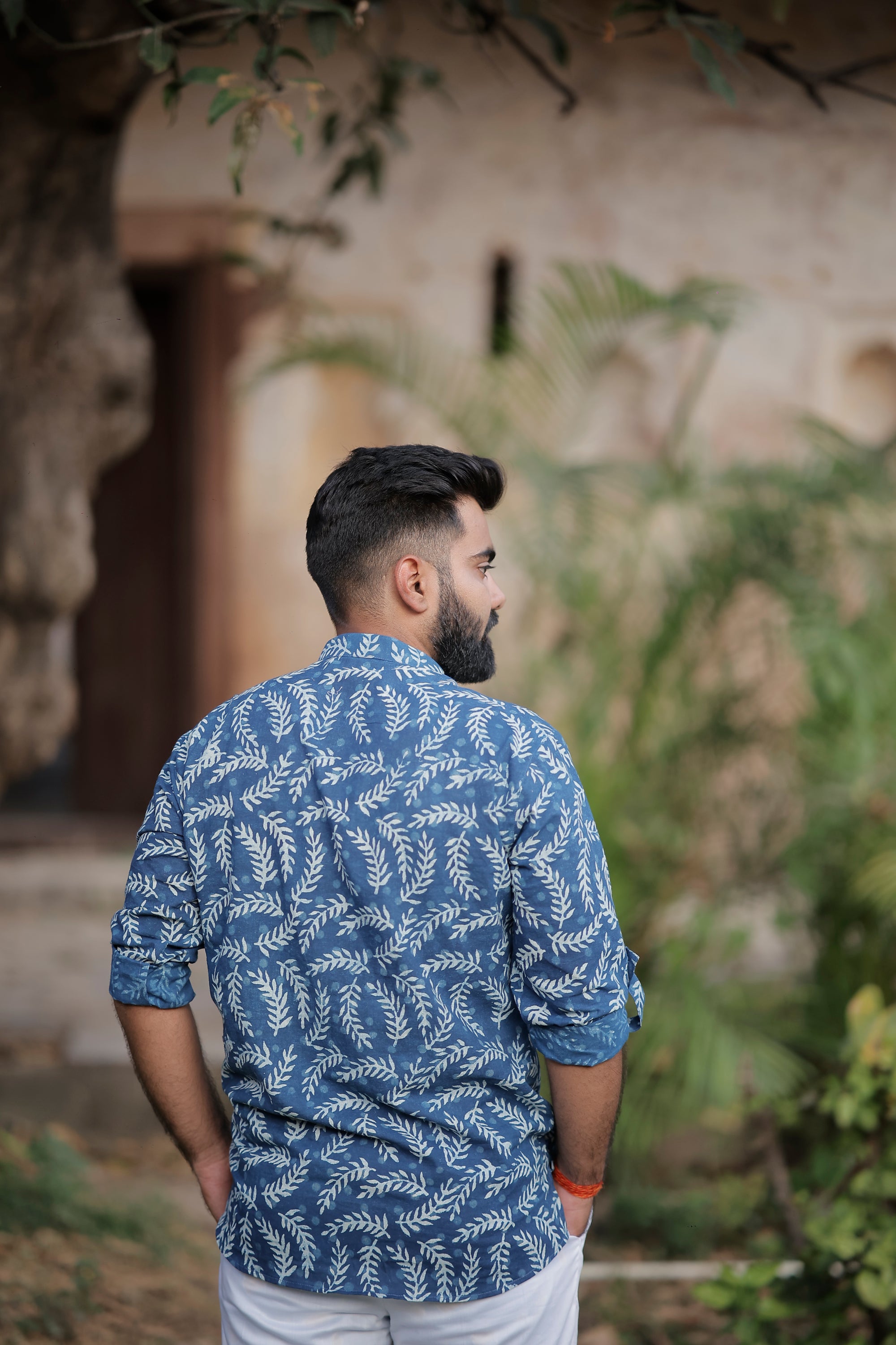 Indigo Cotton Dabu Printed Short Kurta