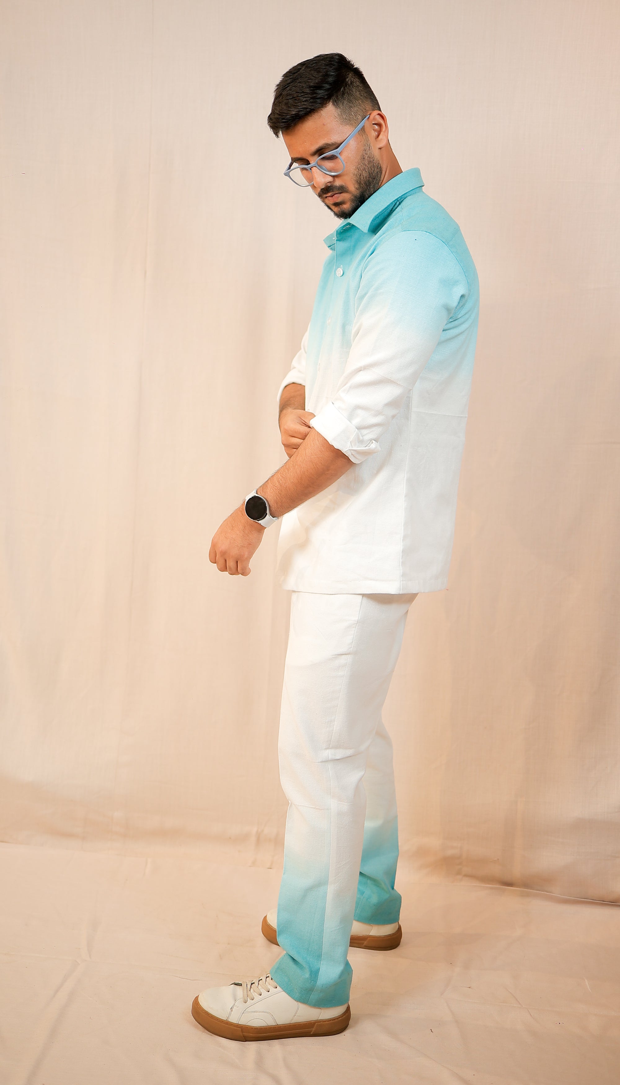 White to Blue Ombre Shirt & Pants Co-Ord set