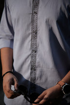 Splicing Hand Printed Gray Color Shirt
