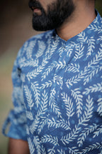 Indigo Cotton Dabu Printed Short Kurta