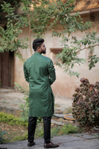 Olive Green Kurta With Handmade Button