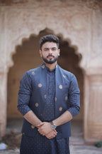 Mid Night Blue 3 Piece Kurta Jacket Set