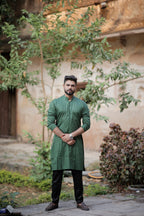 Olive Green Kurta With Handmade Button